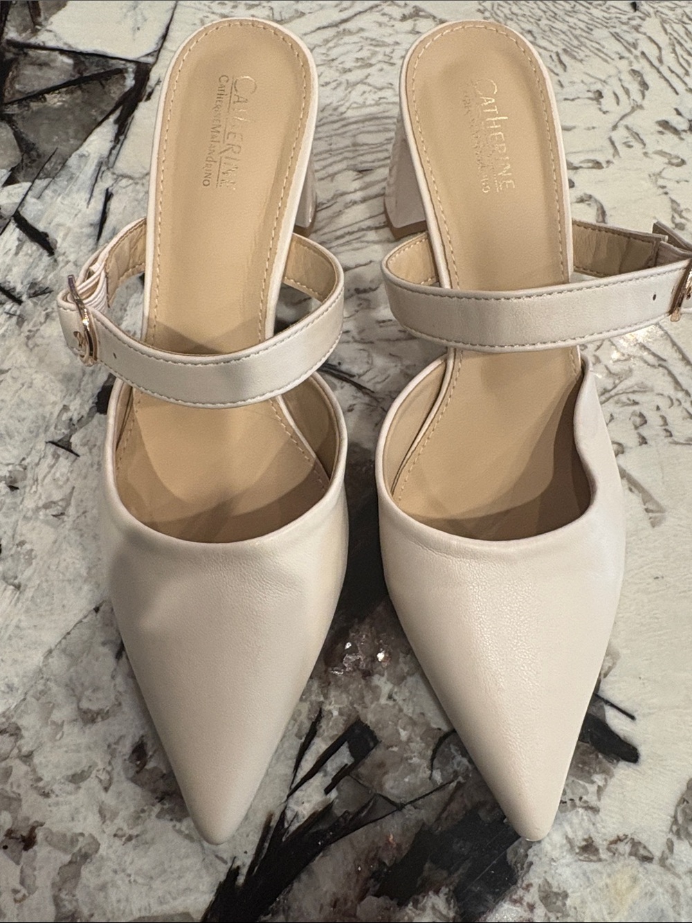 Catherine Malandrino Ivory Pointed-Toe Mary Jane Mules